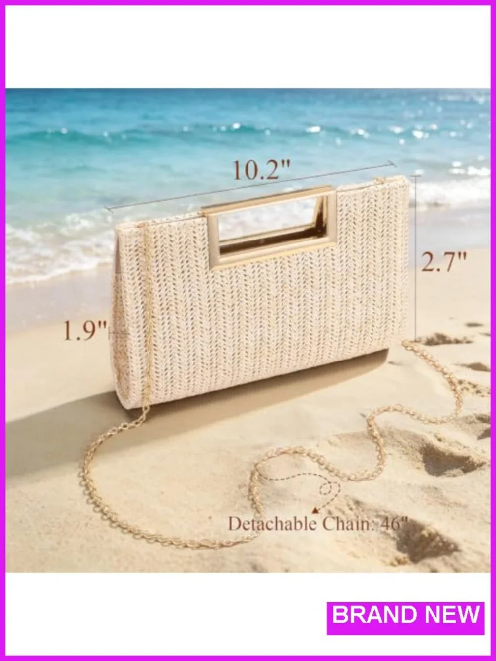 Straw Clutch Purse with Detachable Chain for Wedding Party Evening Bag